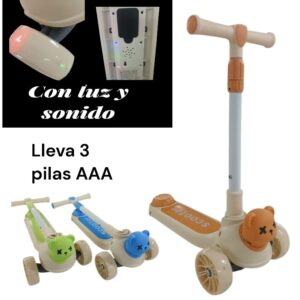 Monopatin 3 ruedas con luz y sonido Osito x