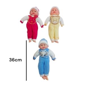 Bebote 36cm con sonido cuerpo blando, extremidades de goma. Con pijama de animalitos.