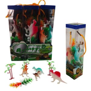 Dinosaurios x 4 con plantas en tubo