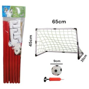 Arco de futbol plástico. Con inflador y pelota inflable. 65cm x 45cm x 35cm