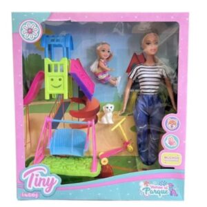 Muñeca Tiny Parque con hija, mascota y accesorios