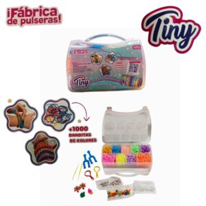 Pulseras Tiny 77564. Trae bandas elasticas, mostacillas, conectores, máquinas de tejer, ganchillos y llaveros