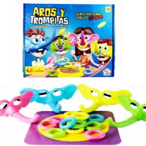 Juego de destreza – Aros y trompitas. Consiste en jugar en equipo y ver quien emboca mas aros. 76780