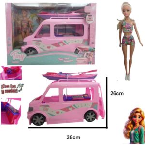 Muñeca Tiny con camioneta van y kayak. 76650. La camioneta tiene luz y sonido