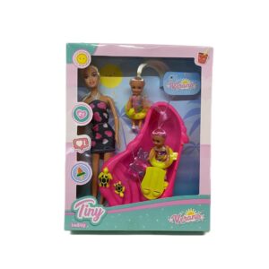 Muñeca tiny verano con accesorios y 2 hnas.