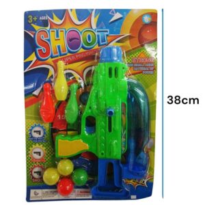 Pistola lanza bolas 559A. Trae 4 bolas y 3 bolos para jugar al blanco