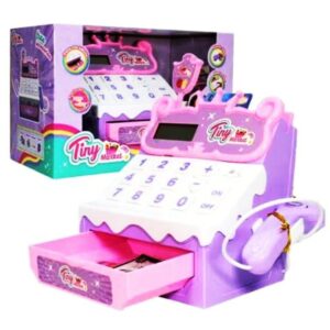 Registradora Tiny 62901. Escanéa códigos, teclado digital, y deslizador de tarjetas con sonidos. Trae accesorios.