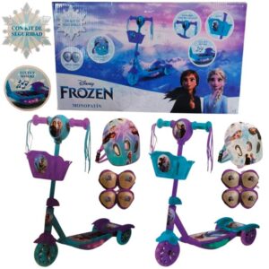 Monopatin 3 ruedas con kit de protección Frozen. Con luz y sonido. Soporta hasta 35 kg