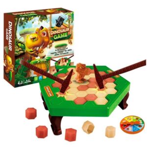 Juego de equilibrio Bloques locos Dinos. El objetivo es que no se caiga el dinosaurio.