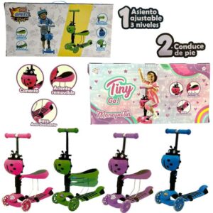 Monopatin 3 ruedas invertidas con asiento revatible Tiny/ Go Speed .Soporta hasta 40kg