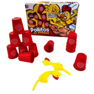 Juego de destreza Pollitos al ataque. Tirá los vasos con el pollito.
