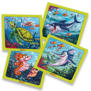 Rompecabezas 4×4 piezas de animales marinos.