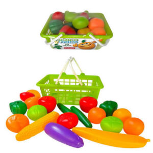 Comiditas frutas y verduras con canasto.