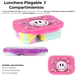 Lunchera plegable silicona 2 compartimientos Footy Smile