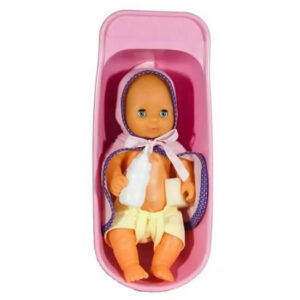 Bebe de goma con ojos movibles y bañera