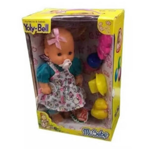 Bebe de goma chico con ojos movibles,barco y accesorios