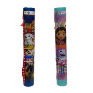 Mega tubo Gabby / Paw Patrol. Contiene hojas para colorear, stickers , stickers de goma eva y crayones.