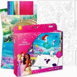Foil Wow Princesa. Trae 5 plñanchas troqueladas autoadhesivas. 50 hojas de foil metalizado y 6 escenarios para jugar.