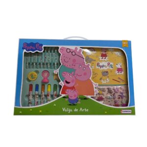 Valija de arte Peppa. Contiene el estuche, marcadores, lapices de colores, hojas para colorear , goma, sacapuntas, sello y stickers.