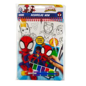 Acuarelas Wow Spidey. Contiene 20 hojas, 5 acuarelas y 1 pincel.