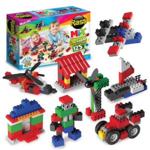 Rasti mix de 125 piezas.Especial para juego libre,trae ruedas,ejes,puertas,ventanas,hélices y más