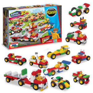 Rasti autos camiones de 175 piezas.Se puede armar 20 modelos de vehículos de a uno por vez.Incluye 1 muñeco y 6 ruedas de goma