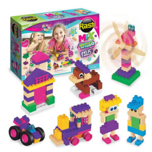 Rasti mix de 125 piezas.Especial para juego libre, trae ruedas,ejes,barandas,hélice y más