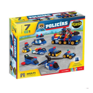 Rasti policias,156 piezas,se puede armar 7 modelos a la vez, o arma 1 super camion.Caja:28.5 x25cm