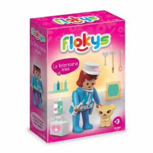 Flokys muñeca articulada Renata la veterinaria, con accesorio y mascota