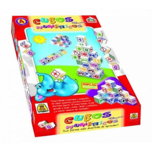 Cubos numéricos, bloques de encastre con stickers de números y signos matemáticos