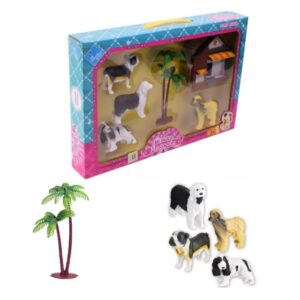 N-D Mascota Hogar Canino. Casa con 4 perros y palmera.