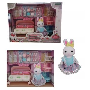 Bunny Boutique Triplets babies. 3 bebe conejo carrito, sillitas de comer, accesorios y 1 conejita.