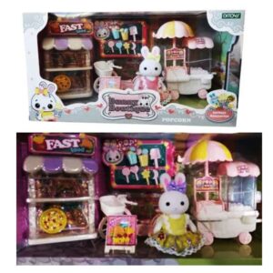 Bunny Boutique Pop Corn. Trae estacion de fast food, de ventas de palomitas , accesorios , bicicleta y 1 conejita