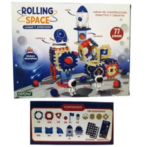 Juego de obstaculos Rolling Space, Tiene 77 piezas dentro de las cuales hay 2 muñecos y 1 nave