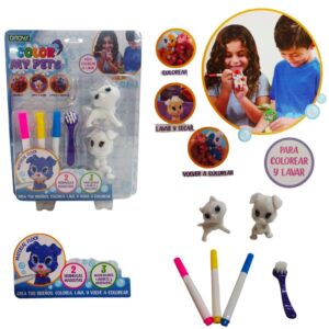 Juego de diseño. Color my pets. Trae 2 mascotas, 3 marcadores y 1 cepillito