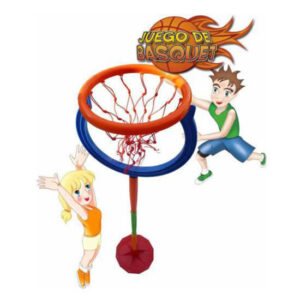Basquet plástico con base y pelota.Altura 2 mts, Aro:35 cm de largo x 45 cm de alto.Incluye bolsa para llenar con arena