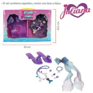 Set sirena /princesa Juliana. Contiene zapatitos, moño con lazo y bijou.
