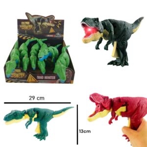 Dino T Rex  suelto con luz y  sonido. Abre y cierra la boca apretando el gatillo, cola articulada