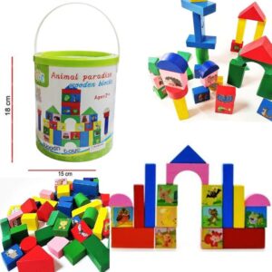 Balde bloques de madera x 40 piezas .