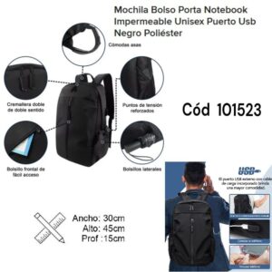 Mochila Portanotebook con Usb Impermeable