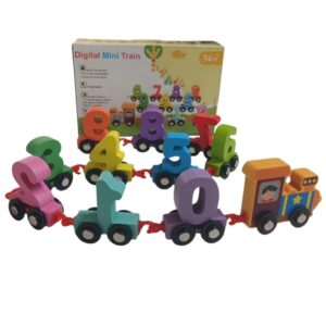 Tren de madera con vagones números. 5cm de altura