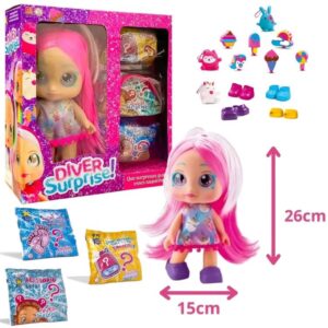 Little muñeca de 28 cm con 3 bolsas con accesorios sorpresas. Diver Surprise.