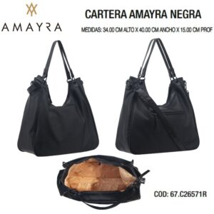 Cartera Amayra Negra 5710. Trae bolsa de friselina