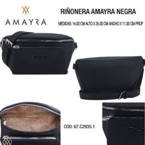 Cartera-Riñonera Amayra Negra 515. Trae bolsa de friselina