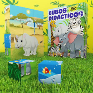 Cubos Didacticos en el Zoo. Piezas de carton , una vez armados pueden formar imagenes.