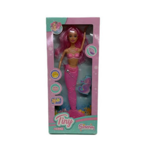 Muñeca tiny sirena, cuerpo duro. Caja 35x16xm. con luz