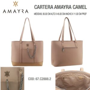 Cartera Amayra Camel 8825. Trae bolsa de friselina