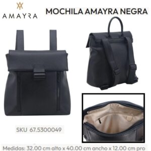 Mochila Amayra Negra 498. Trae bolsa de friselina.