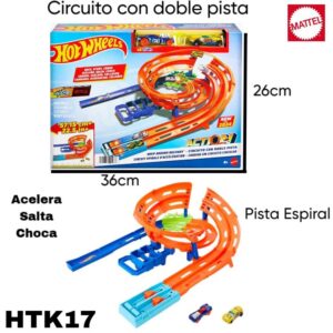 Hot Wheels Circuito doble pista. Trae 2 autos metal (HTK17)