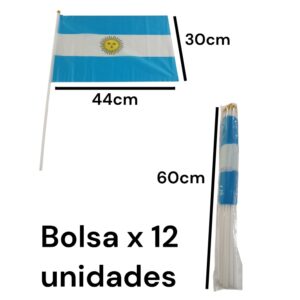 Bandera tela con mastil 30cm x 45cm. Se vende en bolsa x 12 unidades